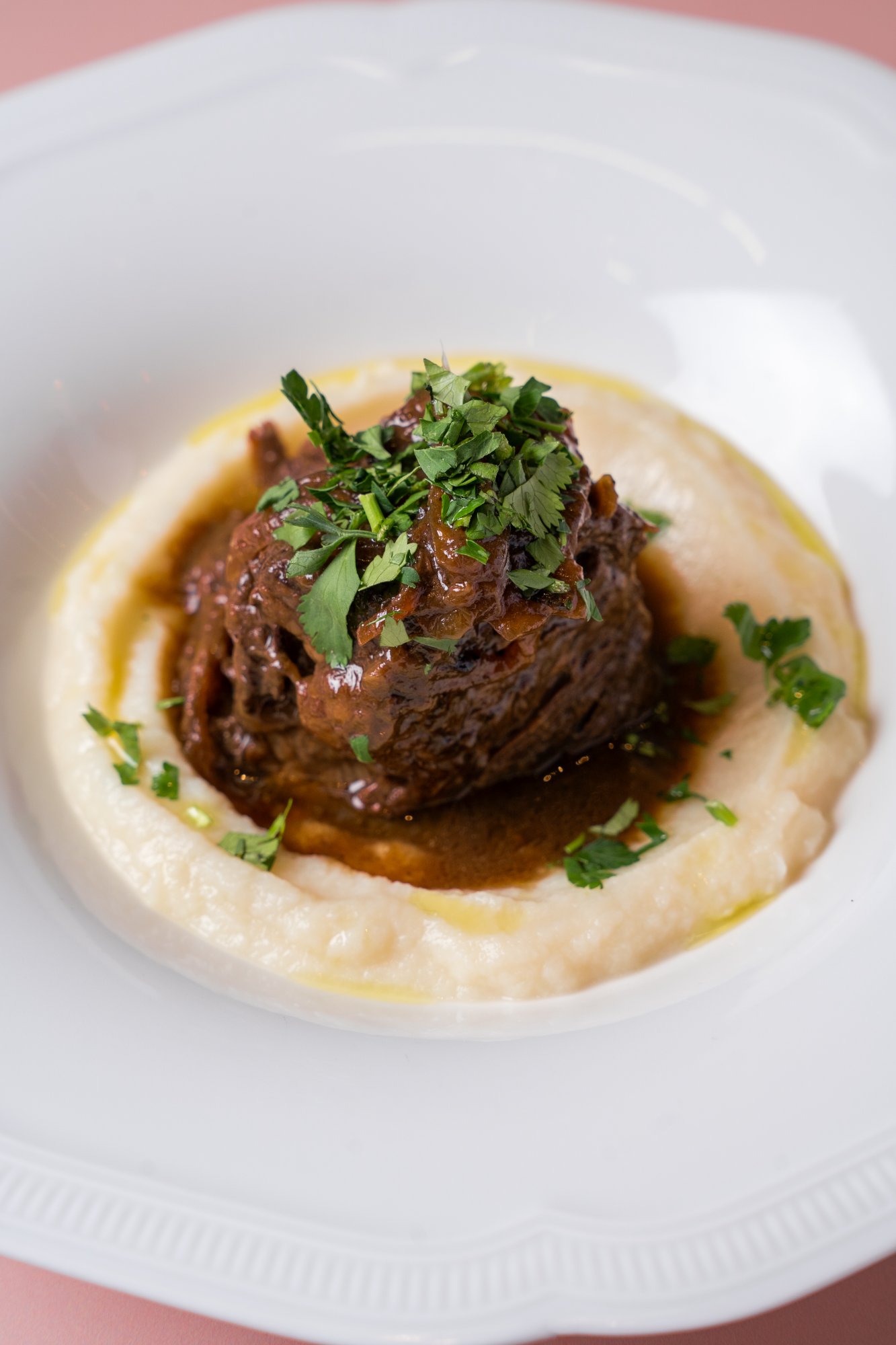 Braised beef on whipped potato