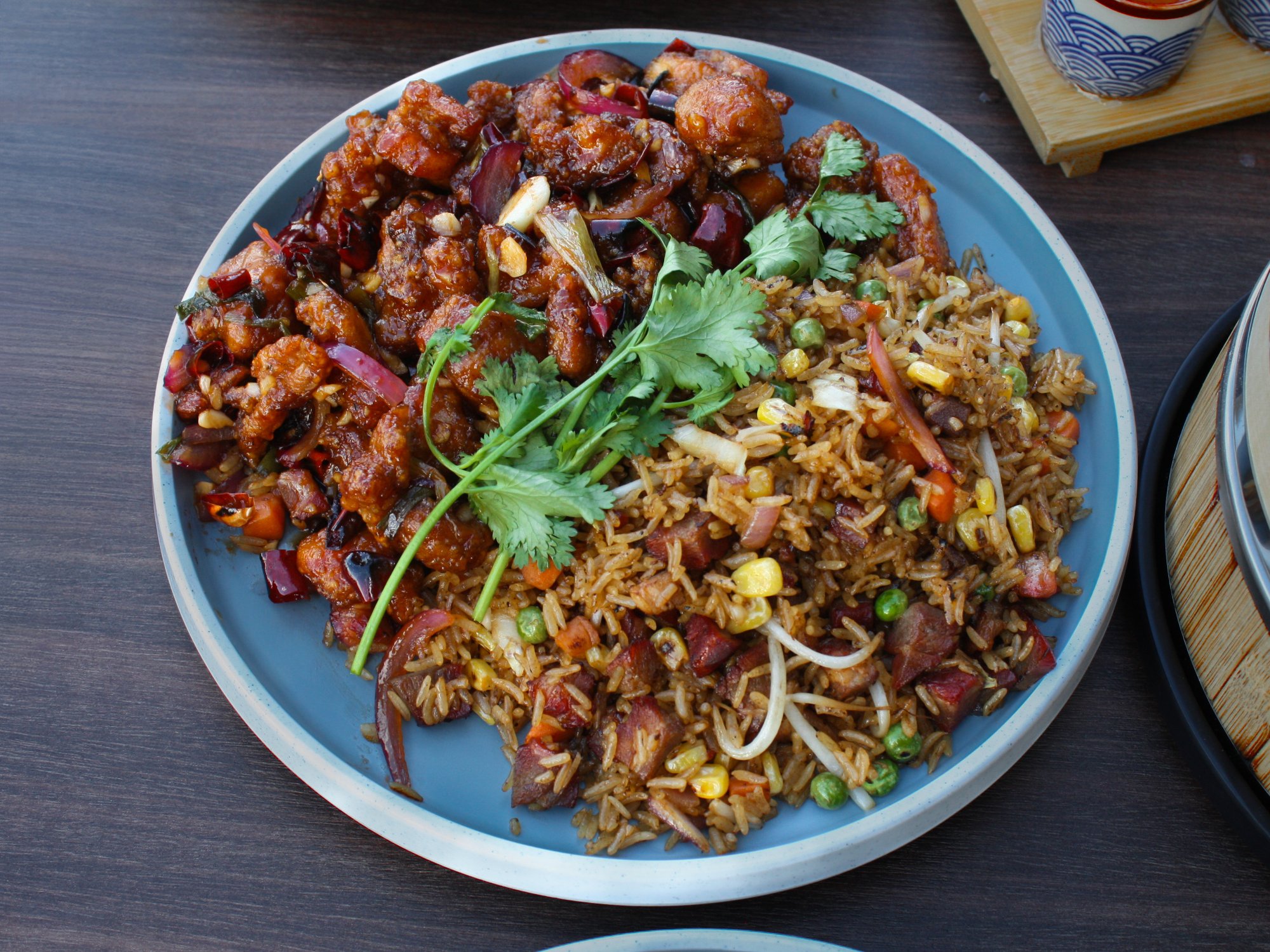 Spicy fried chicken with fried rice